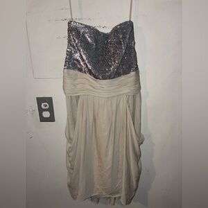 Alice + Olivia Silk Strapless Sequin Cocktail Mini Dress Champagne